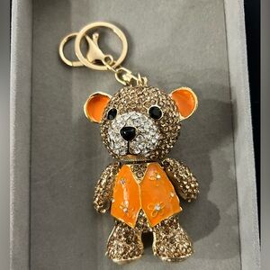 Large Sparkling Teddy Bear Keychain - Orange and Gold